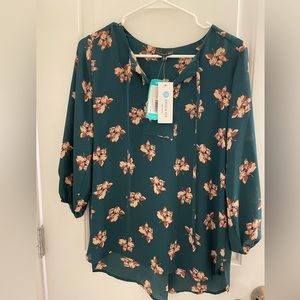 NEVER WORN - West Kei Cassia Tile Detail Blouse - Dark Green, Size Small